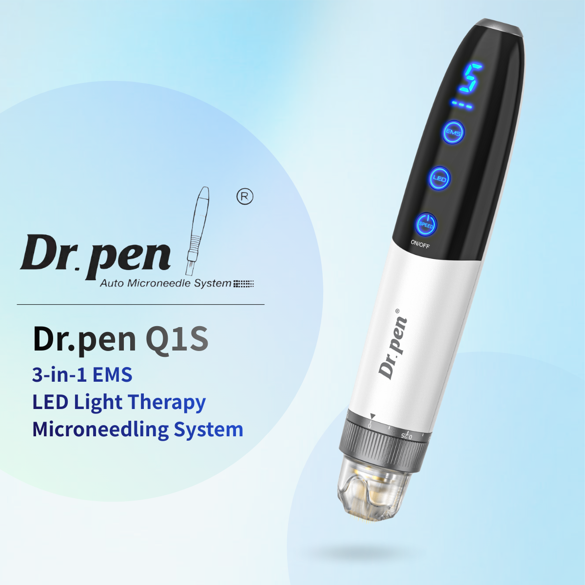 Dr. pen Q1S Smart Derma Pen | 3-in-1 EMS, LED Light Therapy & Microneedling System | Wireless Device for Face & Hair Growth