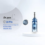 Dr. Pen M8S/A8S/A9/A11 18-Pin replacement needle cartridge, clear blue plastic with silver needles.