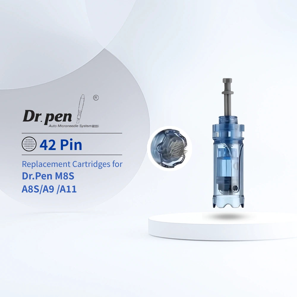 Dr. Pen 42-Pin replacement microneedle cartridge in clear blue, designed for M8S, A8S, A9, A11 series.