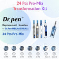 Dr. Pen M8S/A8S/A9/A11 microneedling cartridges: 24 Pcs Pro-Mix Transformation Kit with various needle types.