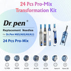 Dr. Pen M8S/A8S/A9/A11 microneedling cartridges: 24 Pcs Pro-Mix Transformation Kit with various needle types.