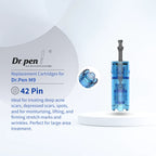Official Dr. Pen M9 42-pin replacement cartridge, blue translucent, with ultra-fine stainless steel needles.