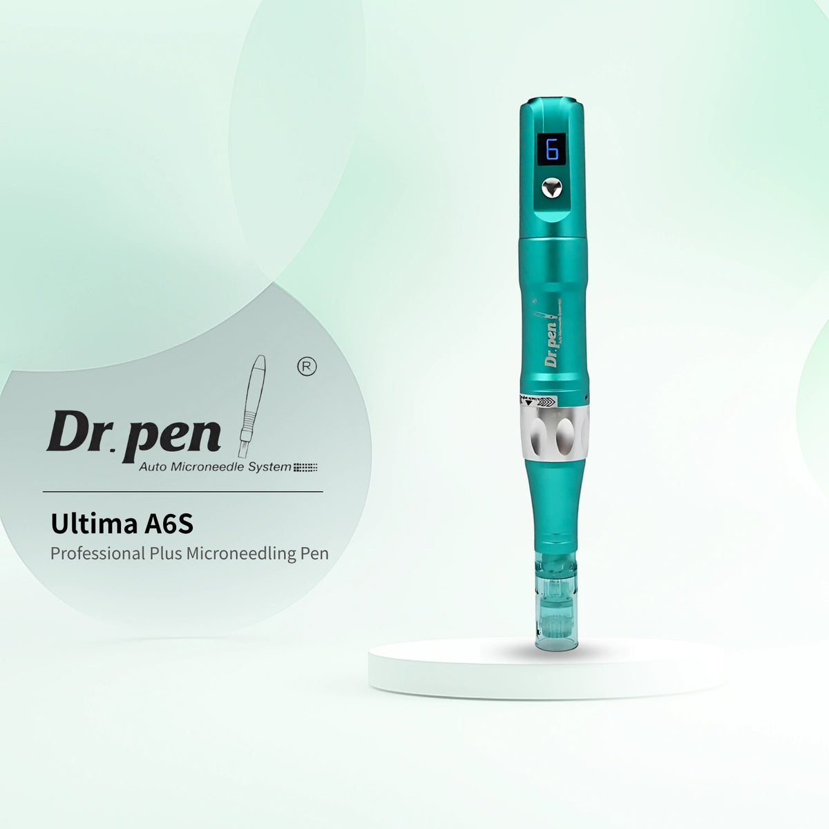 Dr. pen Ultima A6S Professional Plus Microneedling Pen in sleek matte teal, with digital display.