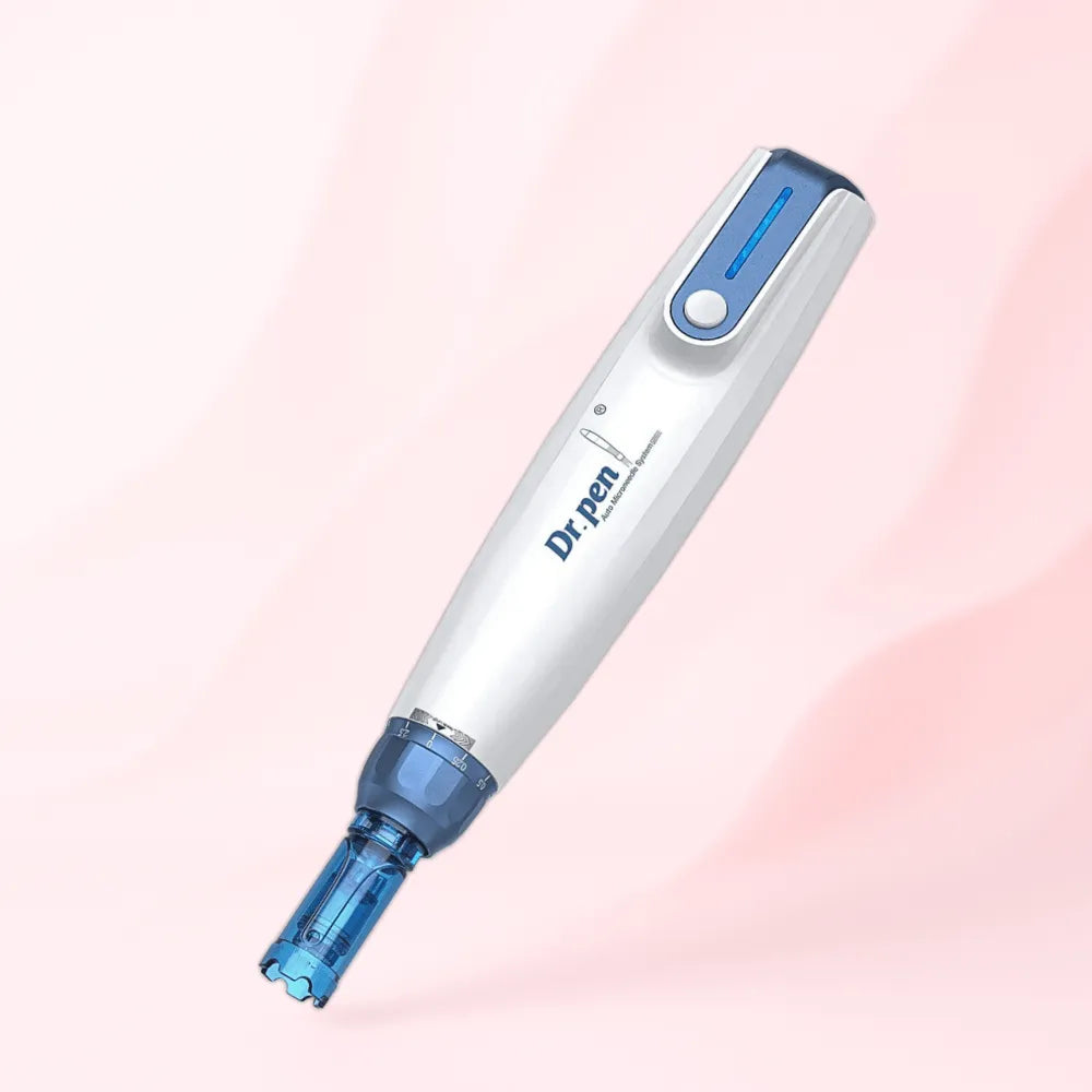 Dr.Pen A9 Ultima Pro microneedling pen, white and blue, for professional skincare treatments.