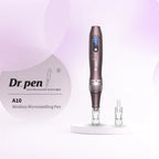 Dr. pen A10 wireless microneedling pen in sleek purple with LED display and adjustable needle depth.