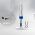 Dr.pen Ultima A6 Professional Microneedling Pen, sleek silver and blue design with adjustable needle depth.
