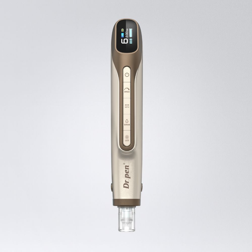 Dr.pen H6 professional microneedling pen in champagne gold with LED light therapy and serum infusion.
