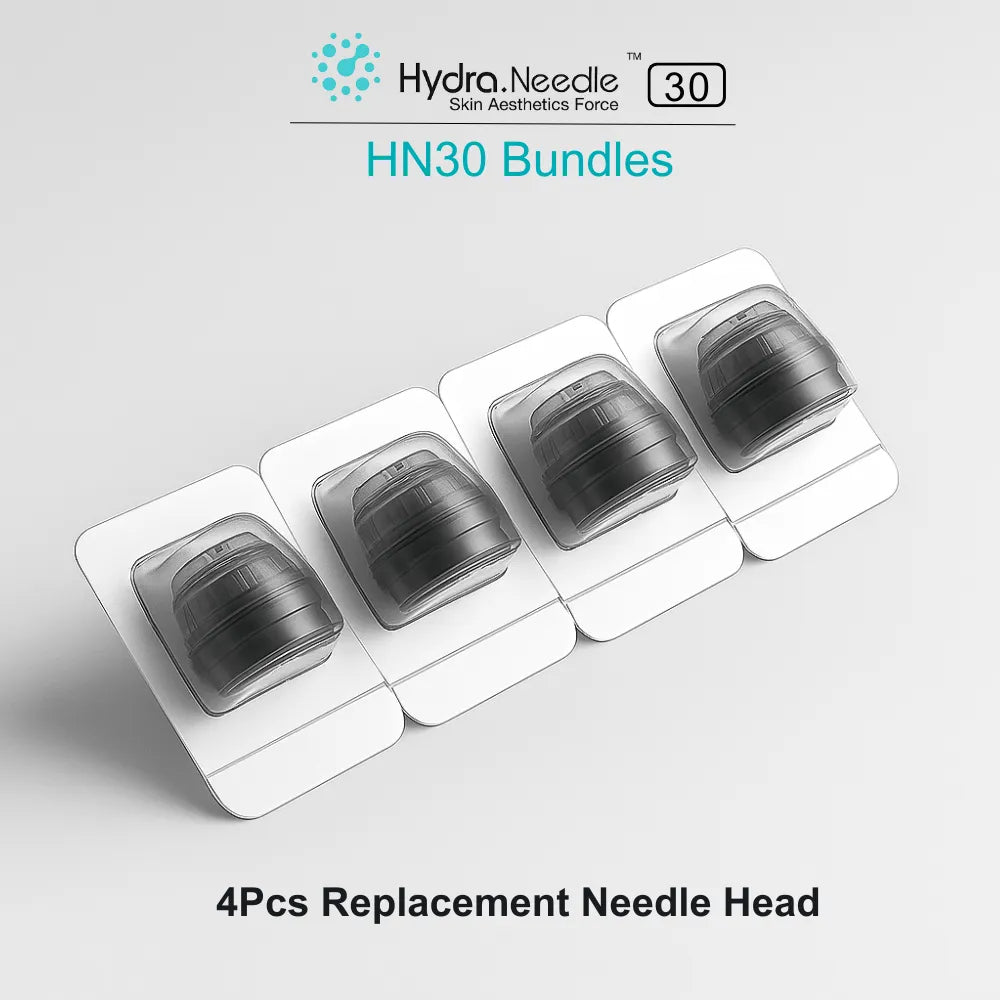 Four black HN30 Derma Stamp replacement needle heads with titanium microneedles, individually packaged.