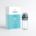 HN30 Derma Stamp with 30 titanium microneedles and clear serum ampoule, next to its white and blue box.