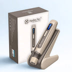 Hydra Pen H5 professional white microneedling device with serum container and charging stand.