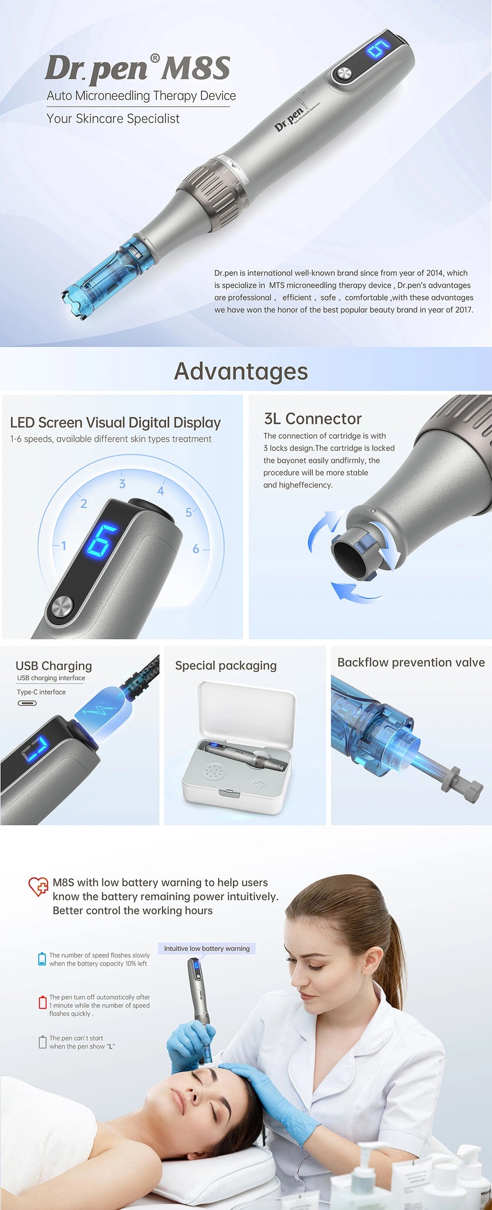 Dr pen M8S with user interface and application on a white background