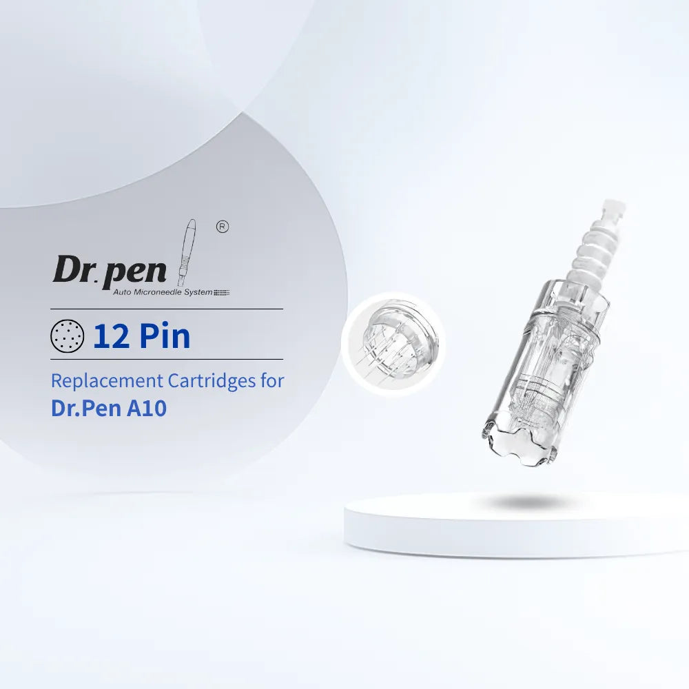 Dr. pen A10 12-pin replacement cartridge with clear medical-grade plastic and wavy contact surface.