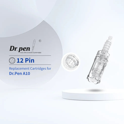Dr. pen A10 12-pin replacement cartridge with clear medical-grade plastic and wavy contact surface.