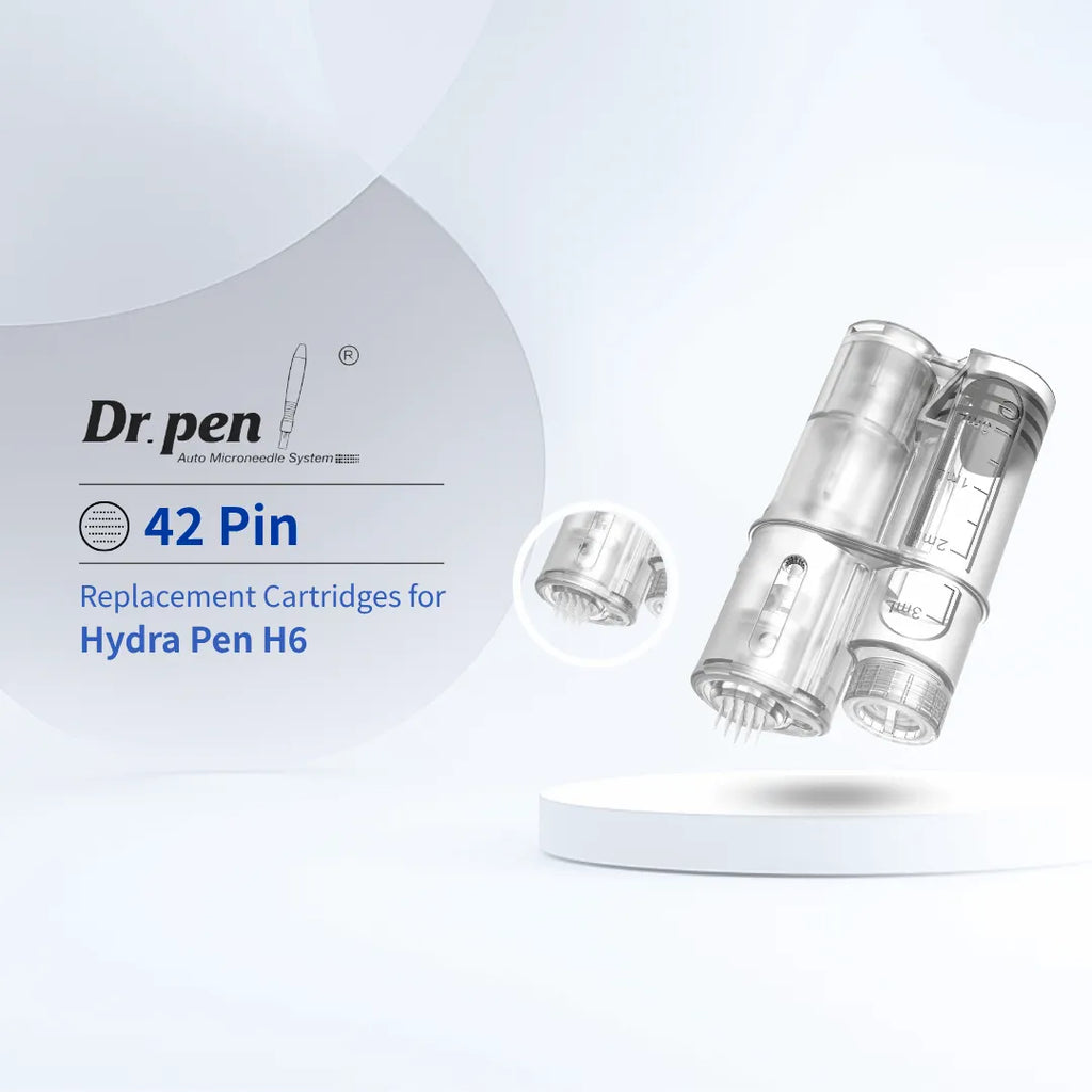 Clear Dr.pen H6 42-pin replacement cartridges with nanoneedle technology for Hydra Pen H6, boosting serum absorption.