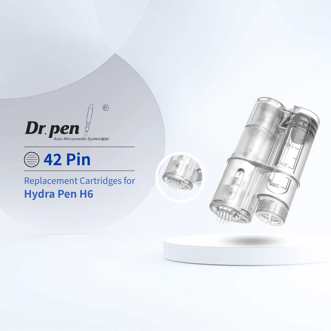 Clear Dr.pen H6 42-pin replacement cartridges with nanoneedle technology for Hydra Pen H6, boosting serum absorption.