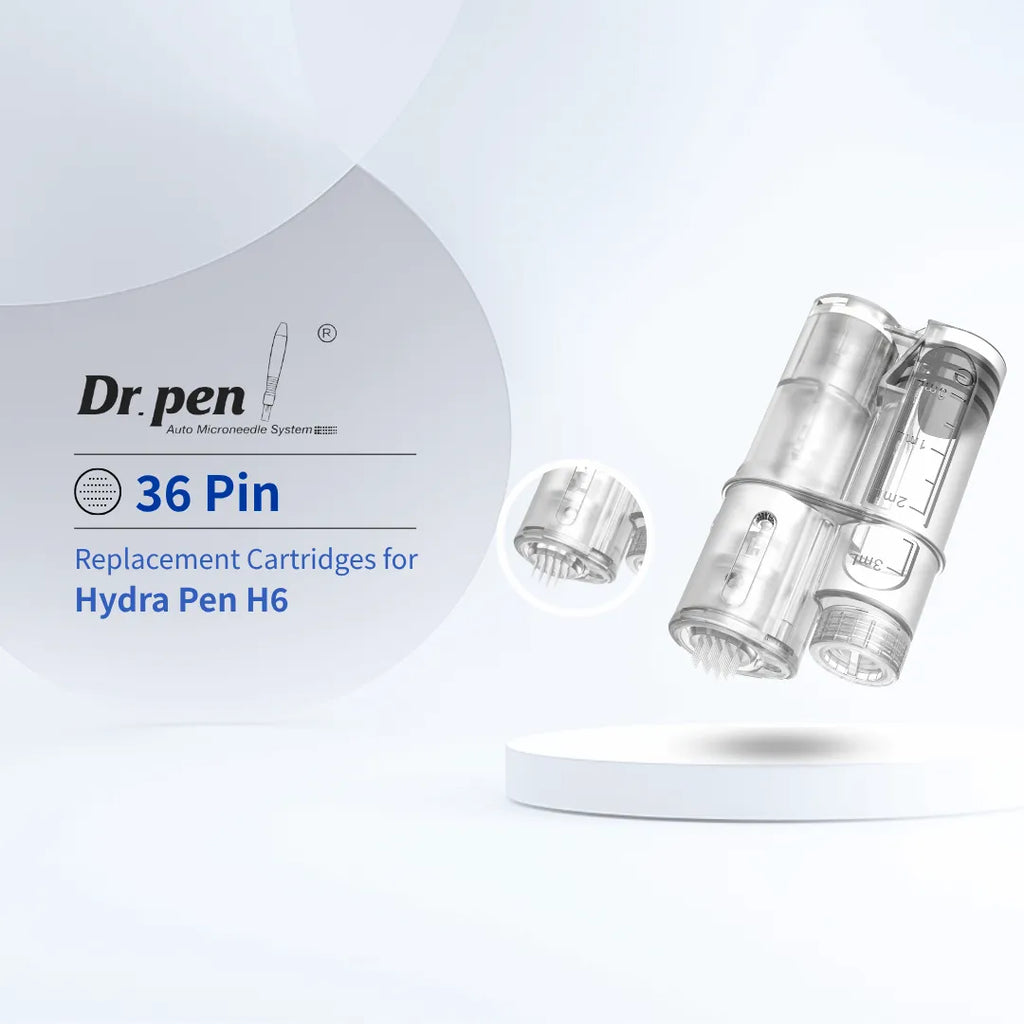 Clear Dr.pen H6 36 Pin replacement cartridges for Hydra pen, featuring precise nanoneedle technology for enhanced skincare.