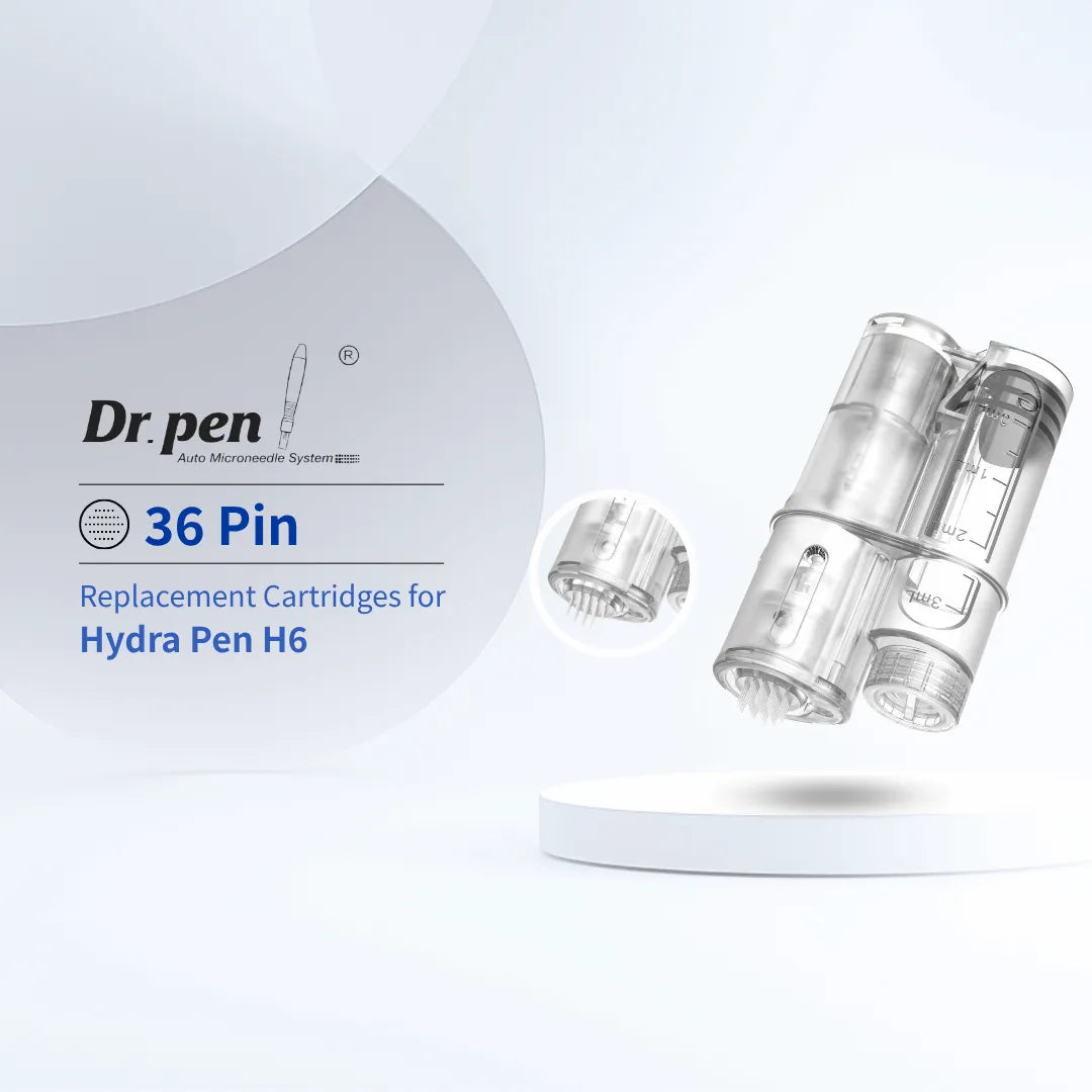 Clear Dr.pen H6 36 Pin replacement cartridges for Hydra pen, featuring precise nanoneedle technology for enhanced skincare.