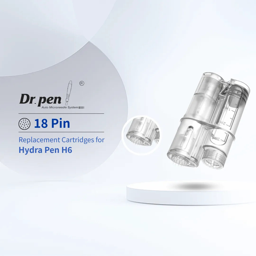 Clear Dr.pen H6 18-pin microneedling cartridges with nanoneedle technology, designed for enhanced skincare absorption.