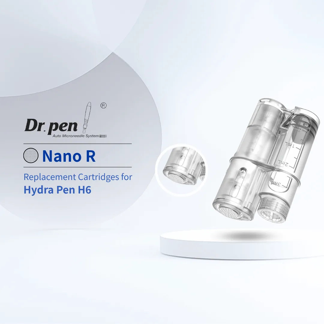 Clear Dr.pen H6 Nano R replacement cartridges with precise nanoneedle technology for enhanced skincare absorption.