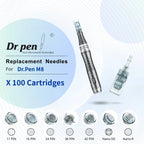 Dr. Pen M8 replacement cartridges with ultra-thin surgical-grade stainless steel needles in various pin configurations.