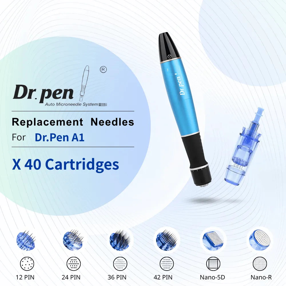 Dr. Pen A1 replacement cartridges in a 40-pack with multiple cartridge configurations.