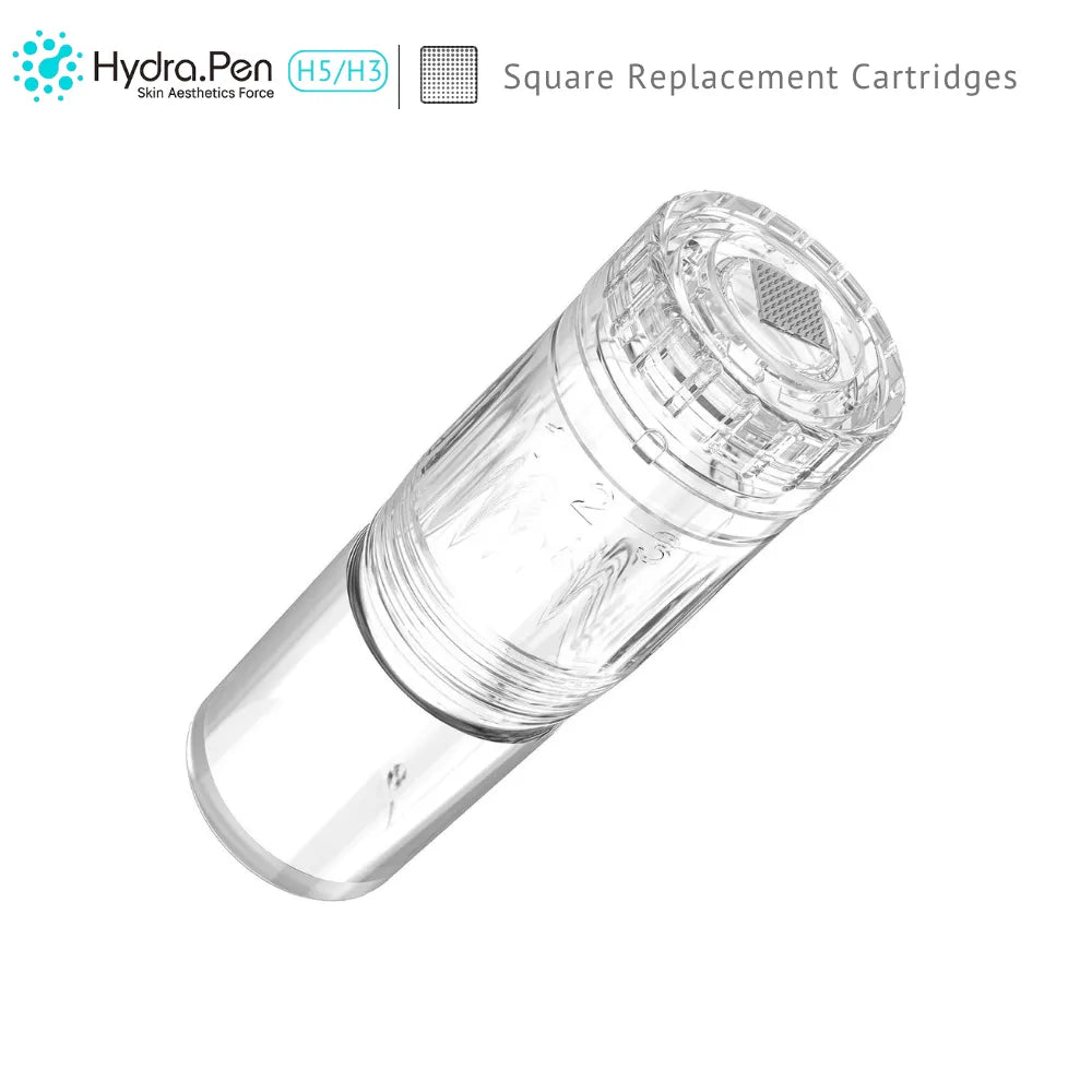 Clear Dr.pen Hydra Pen H3/H5 square replacement cartridge, showcasing its precise needle design for professional aesthetic treatments.