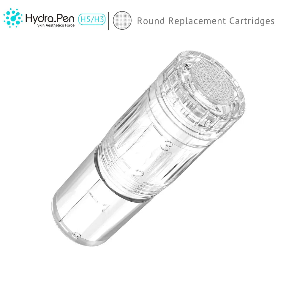 Clear Dr.pen Hydra Pen H3/H5 round replacement cartridge, showcasing its precise needle design.