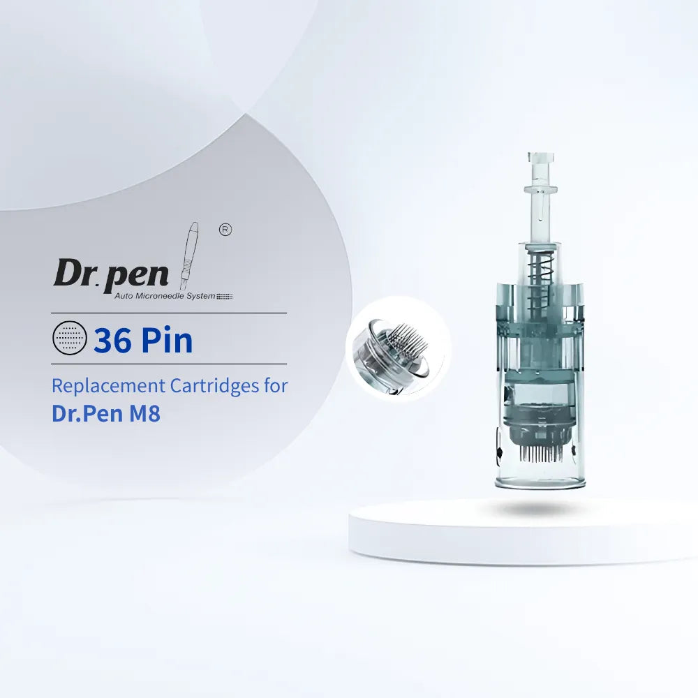 Dr.pen M8/M7S 36-Pin microneedling cartridge, clear and silver, for advanced skincare.