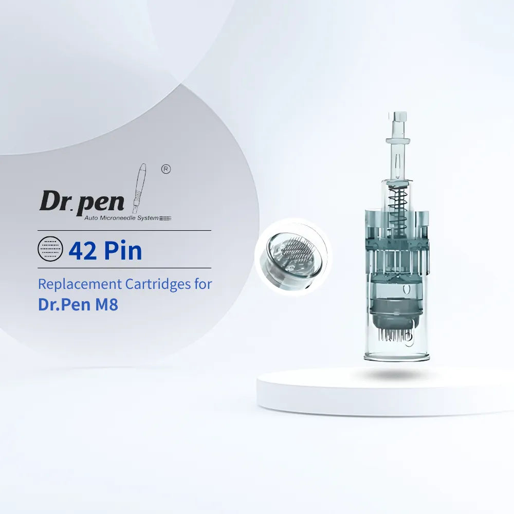 Dr. Pen M8 42-pin replacement cartridge with clear and silver housing.