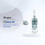 Dr.pen M8/M7S Nano 5D microneedling cartridge, clear plastic with fine needles, on a white pedestal.