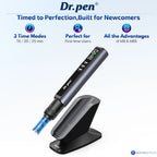Dr. Pen M8 Max pen and stand with a graphic listing 15, 20 and 25-minute timer presets.