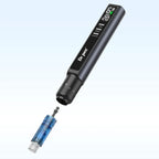 Dr. Pen M8 Max with a detached blue cartridge, showing the cartridge attachment point and protective cap.