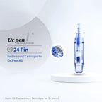 Dr. pen A1 24 Pin replacement cartridge, clear blue plastic with visible microneedles.