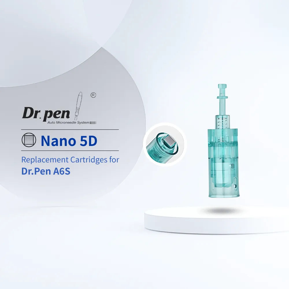 Dr. Pen A6S Nano 5D microneedling cartridge, translucent teal with ultra-fine 0.18mm needles.