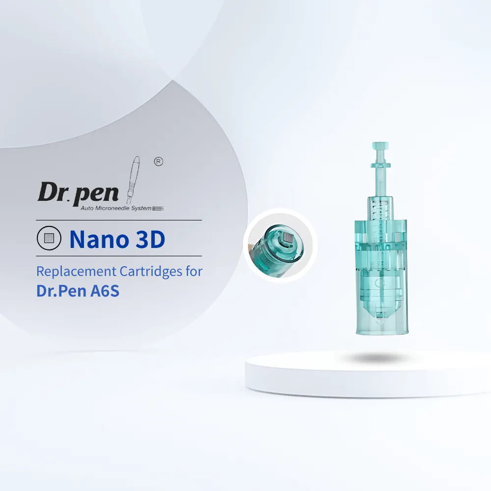 Dr. Pen A6S Nano 3D replacement microneedling cartridge, translucent teal, with secure 3L bayonet connection.