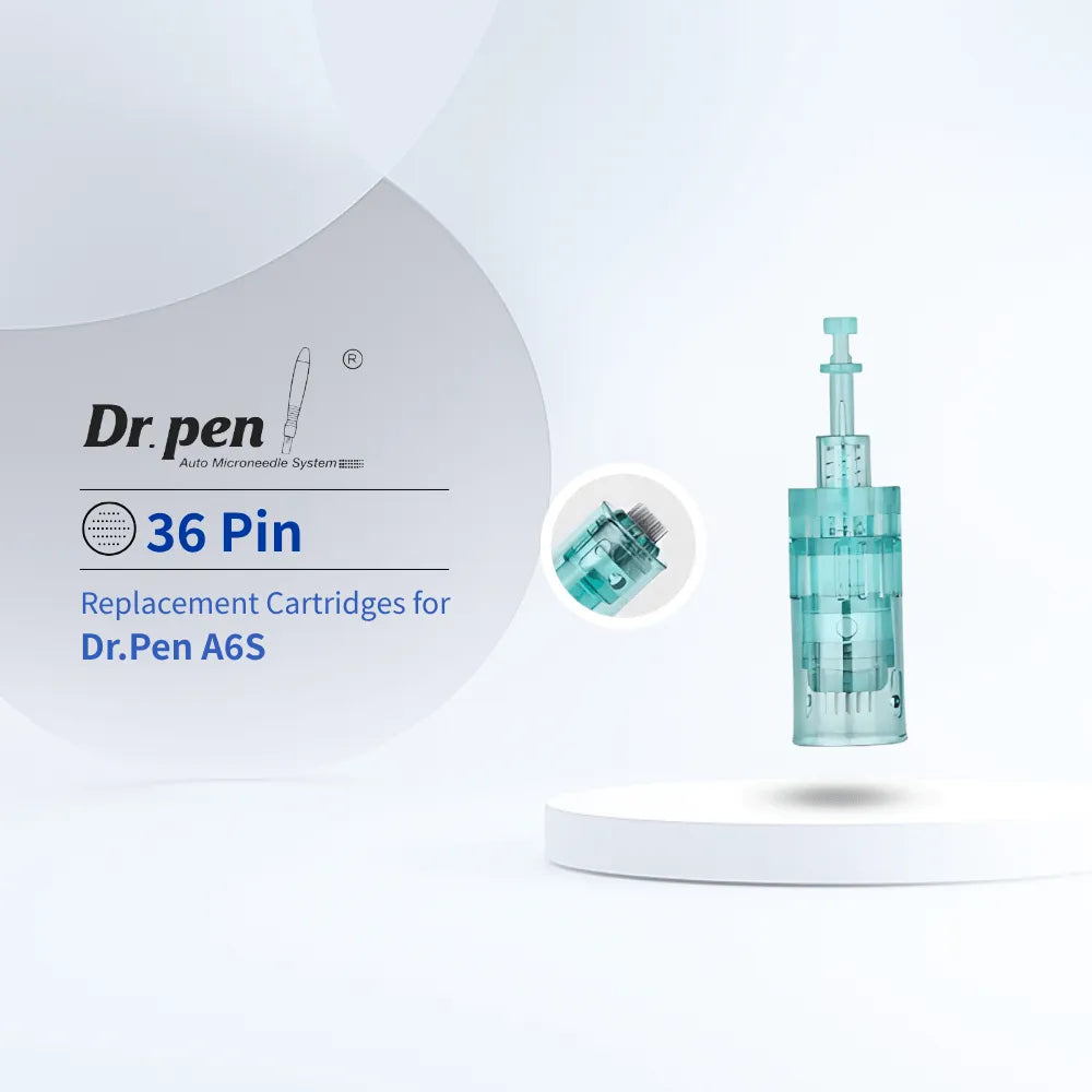 Dr. Pen A6S 36-Pin replacement microneedling cartridge with clear teal casing and ultra-fine 0.18mm needles.