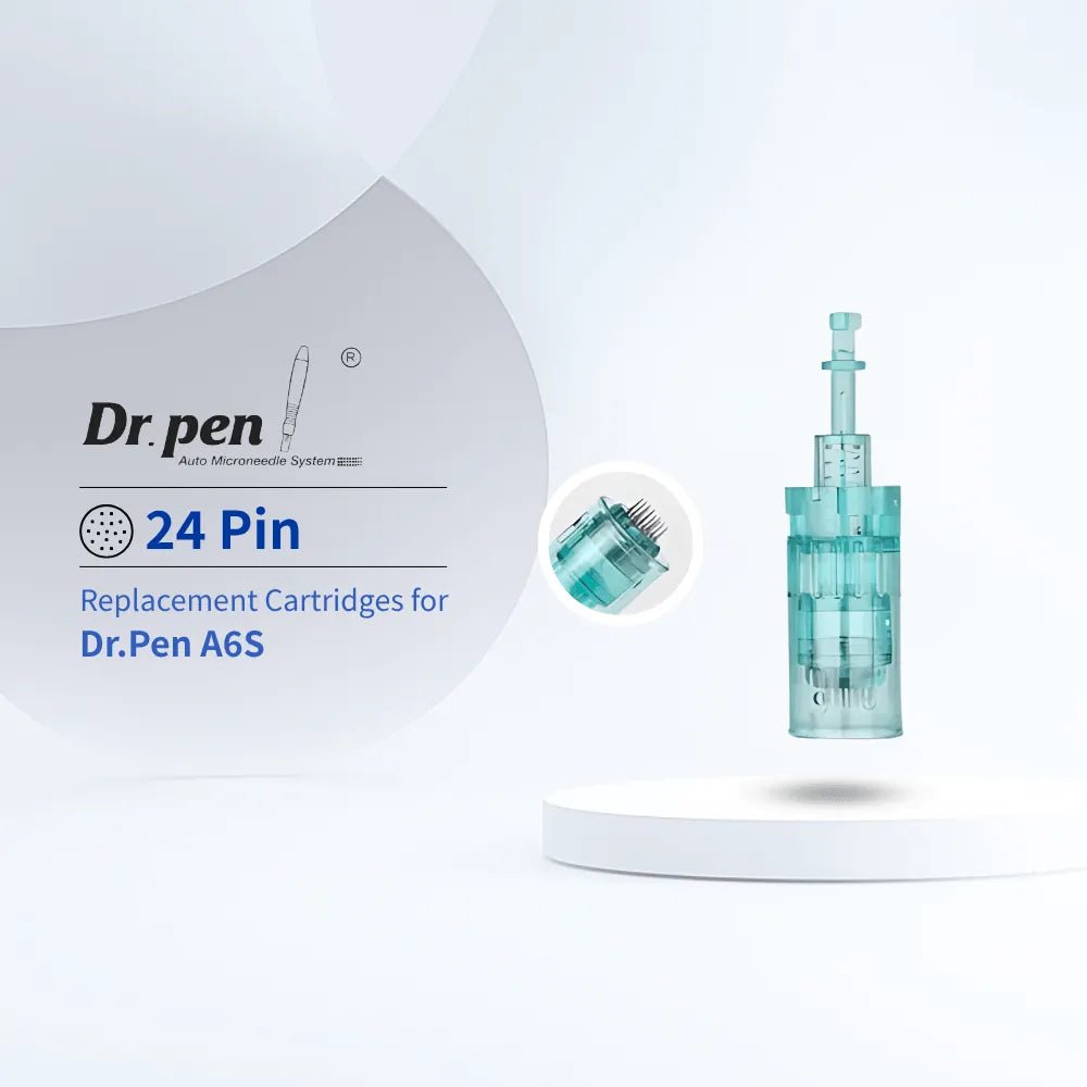 Dr. Pen A6S 24-Pin replacement microneedling cartridge with ultra-fine 0.18mm needles and secure 3L bayonet connection.