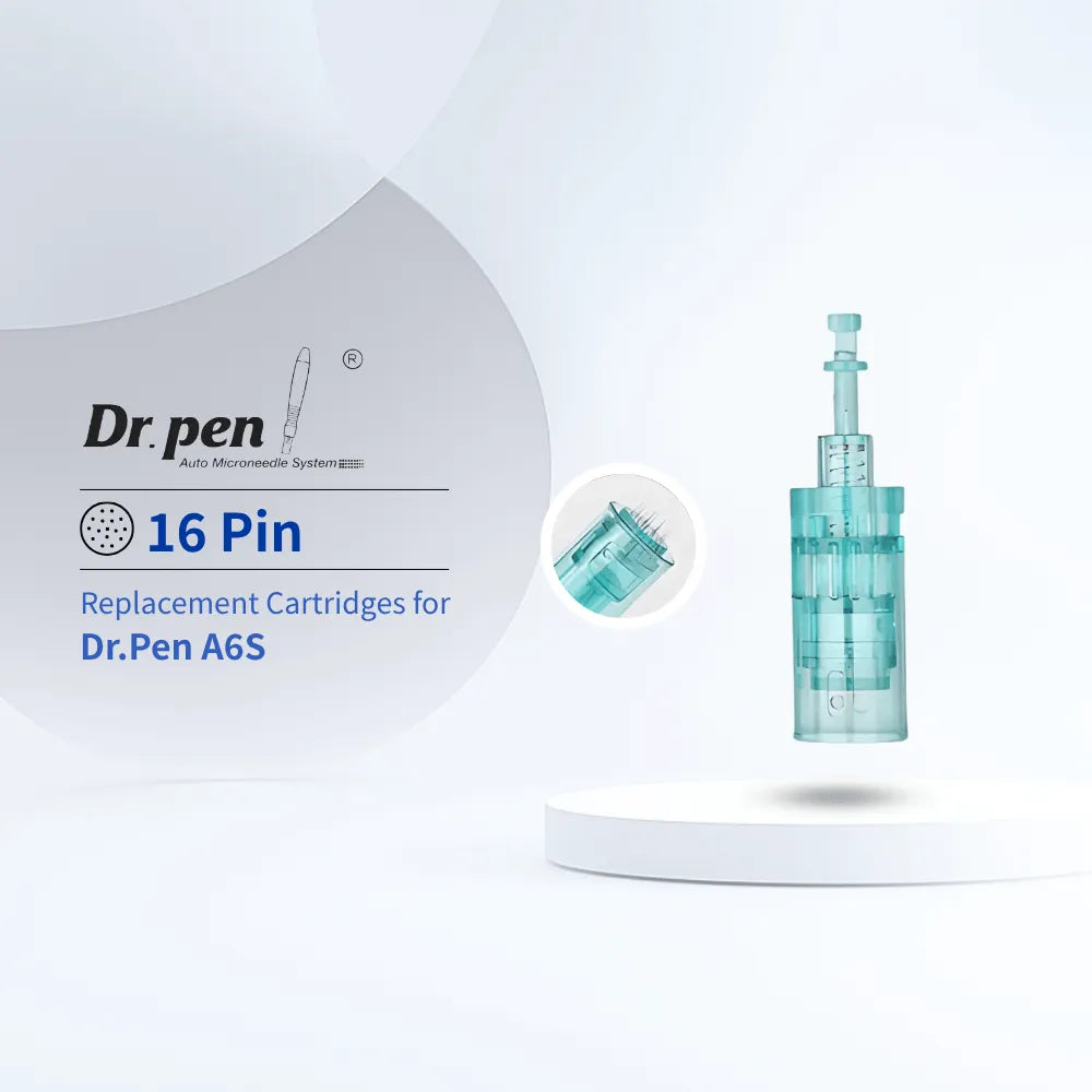 Dr. Pen A6S 16-Pin replacement microneedling cartridge with ultra-fine 0.18mm needles and secure 3L bayonet connection.