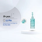 Dr. Pen A6S 11-Pin replacement microneedling cartridge in clear teal, featuring ultra-fine 0.18mm needles.
